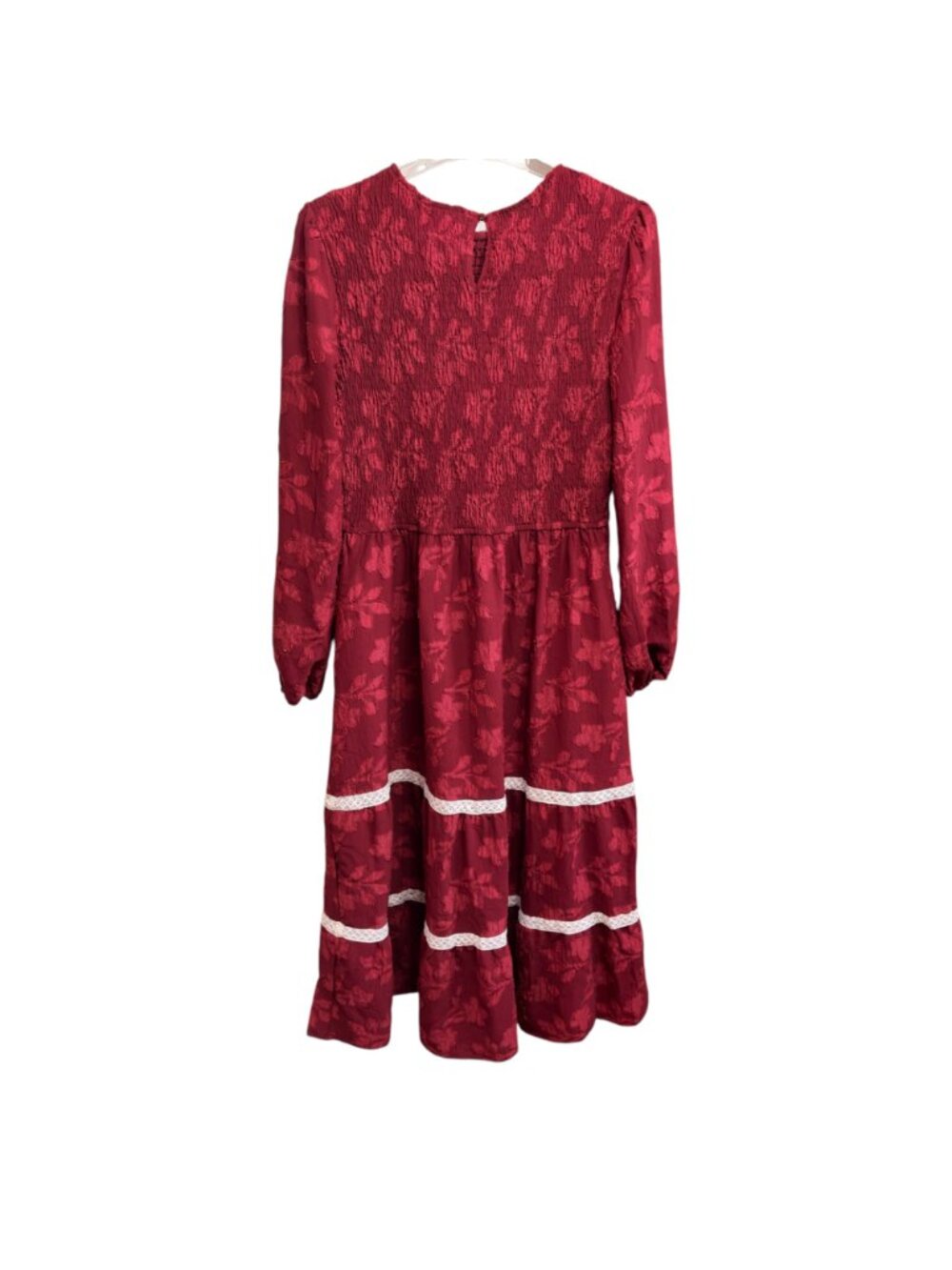 New Dress Modest A-Line Smocked Midi Floral Tiered Lace Sz L Wedding Guest - Picture 6 of 8